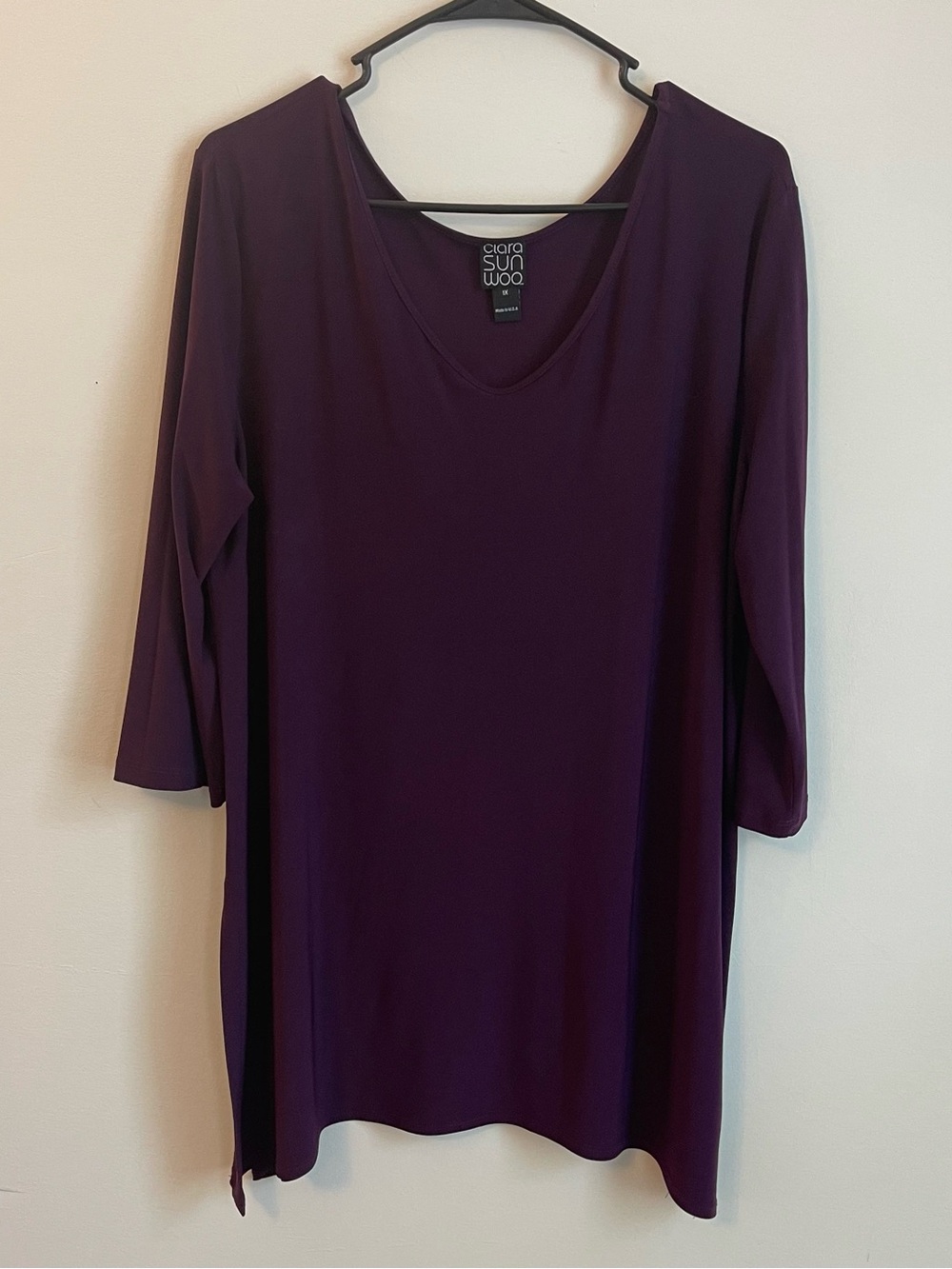 Clara Sun Woo 1X Spilt Hem Tunic Top Made in USA Lagenlook Artsy Eggplant Light